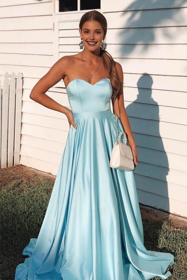 Robe Weitese élégante, décolleté en cœur, dos lacé, coupe trapèze, bleu glacier, robe de bal/de cérémonie